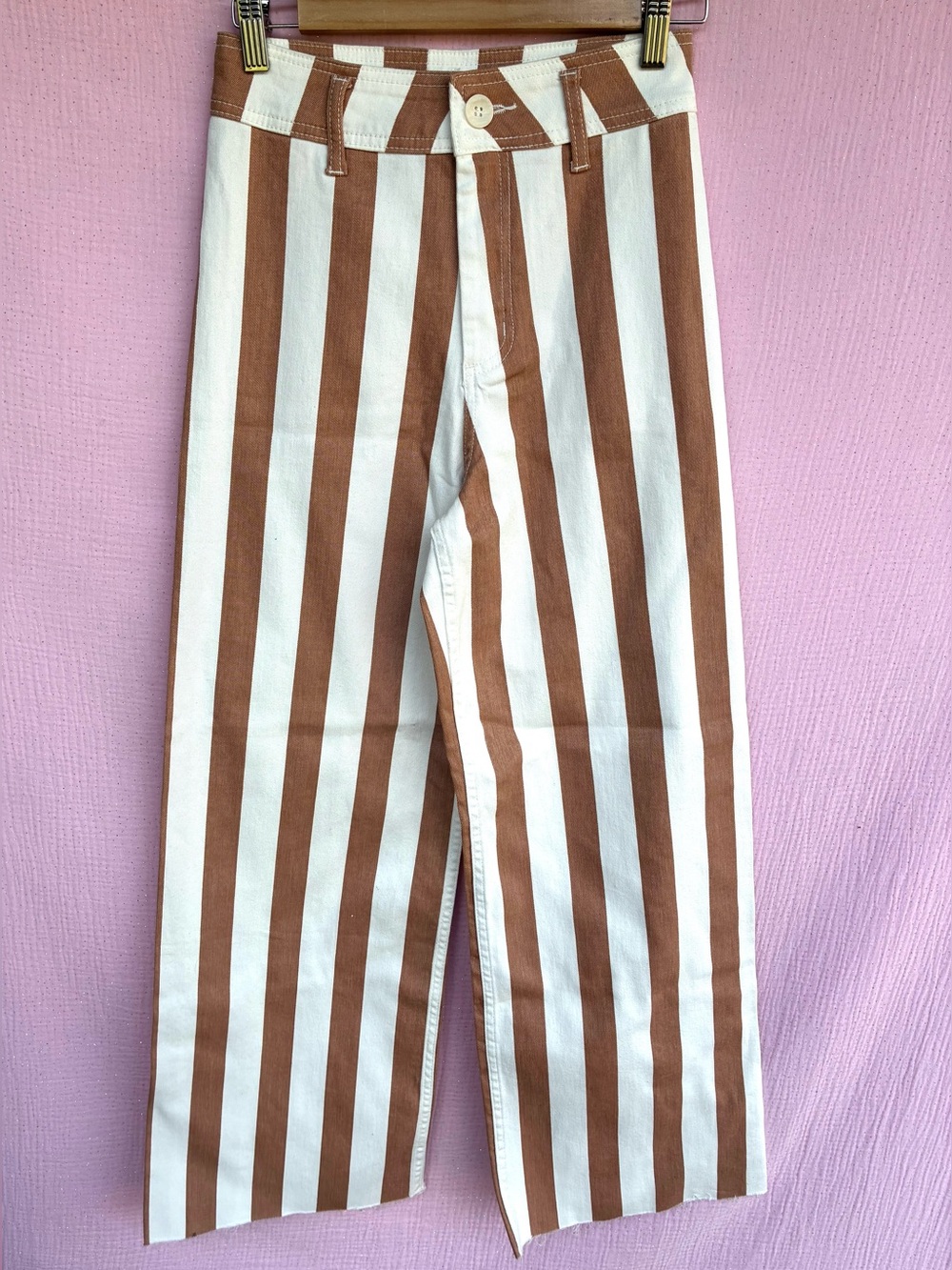 Miou Muse Brown & Cream Striped High Rise Wide Leg Pants Size Small